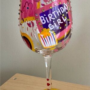 Lolita Birthday Girl Wine Glass with Pink and Yellow Accents
